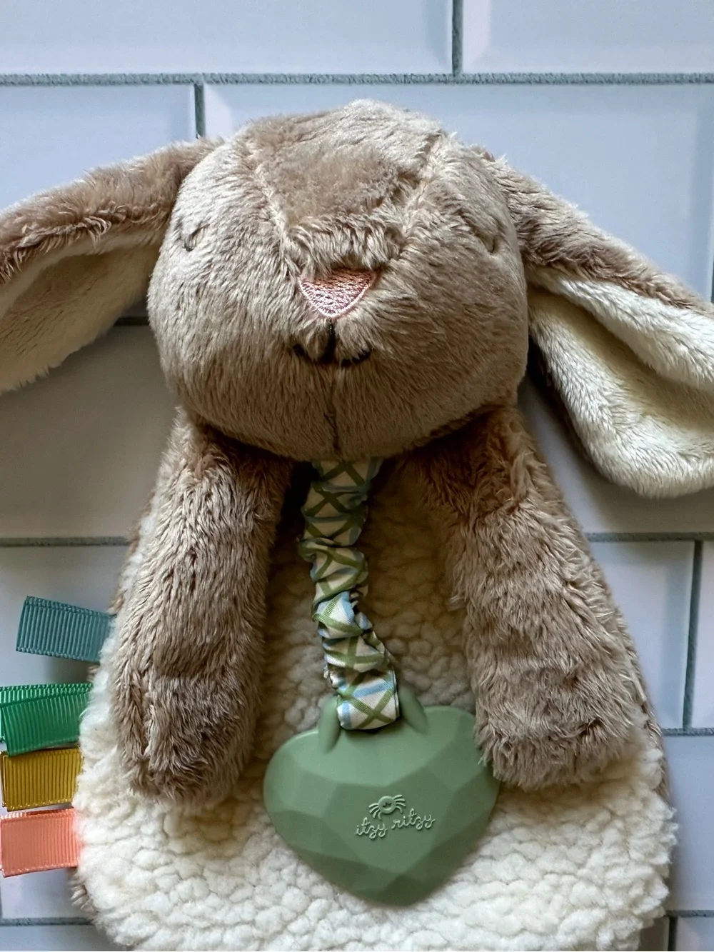 Itsy Ritzy Plush Bunny Comforter with Mint Teether